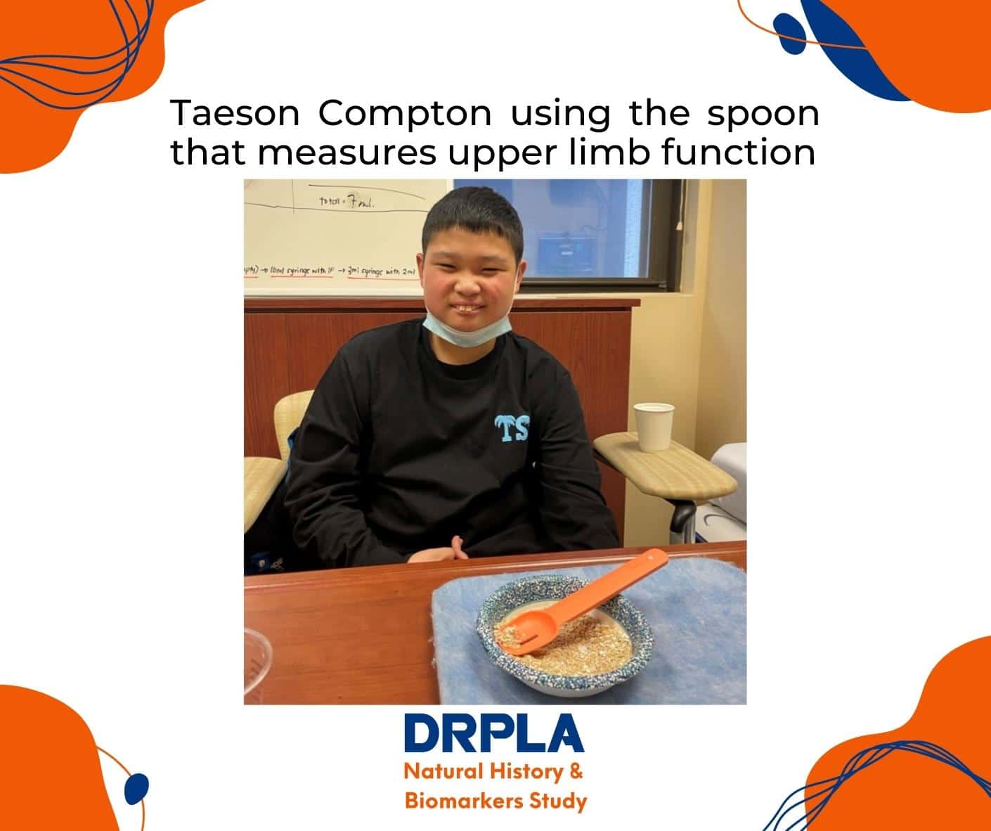 Taeson Compton using the spoon to measure upper limb function